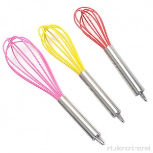 Pack of 3 Random Colors Silicone Stainless Steel Balloon Whisk Set Kitchen Utensils for Blending Milk and Egg Beater Milk Frother Great for Mixing Blending Beating & Stirring (Silicone) - B07C5WC56M